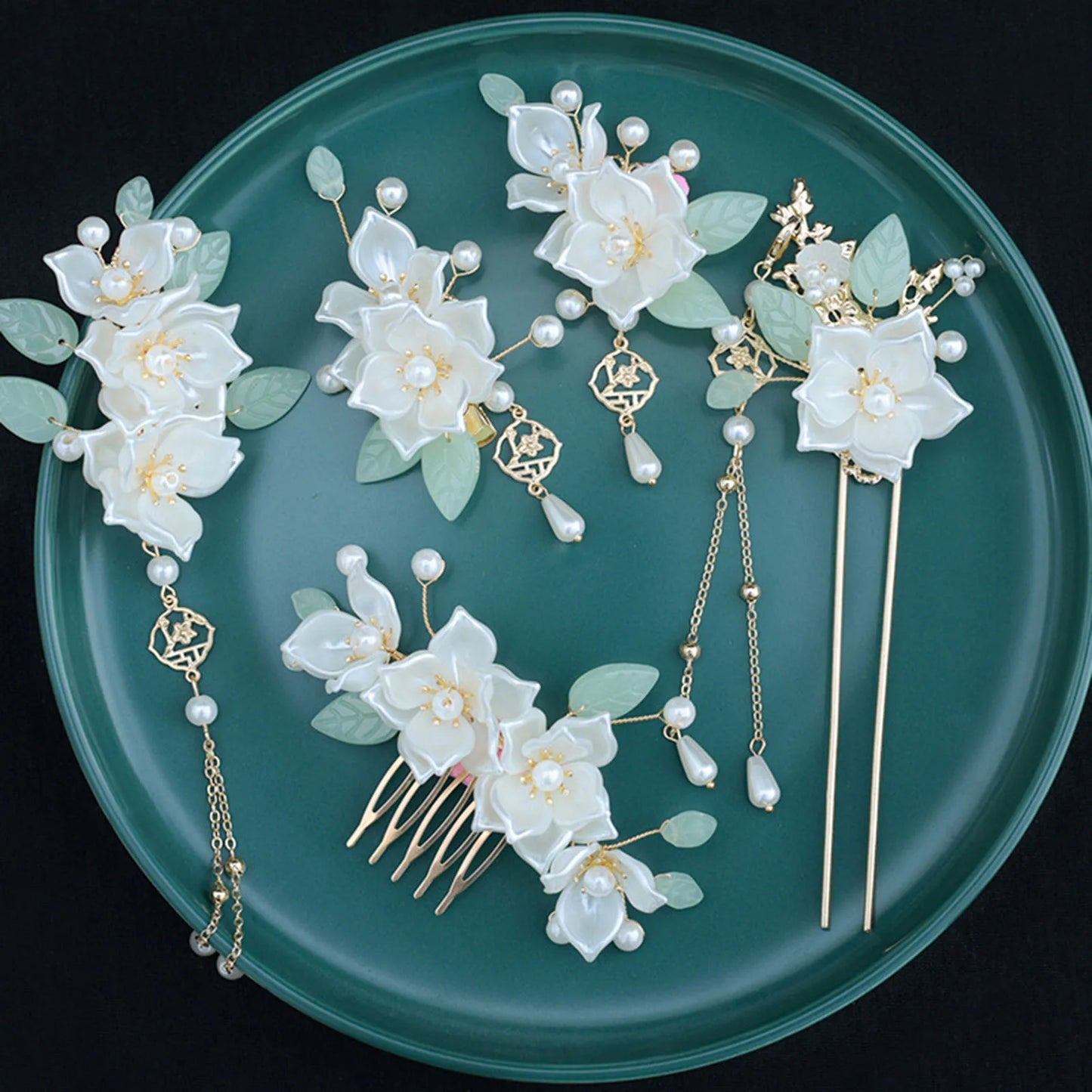 Chinese Hanfu Hair Accessories Set – Elegant Bridal & Retro Wedding Headdress 💖✨