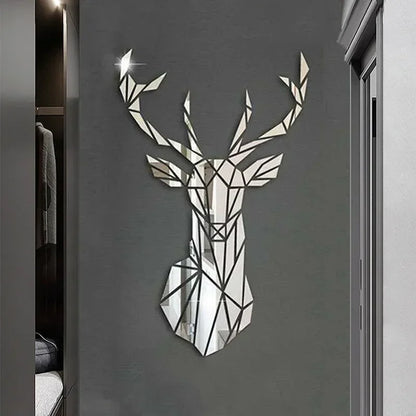 3D Deer Head Mirror Wall Sticker – Nordic Style Acrylic Wall Decal for DIY Home Decor