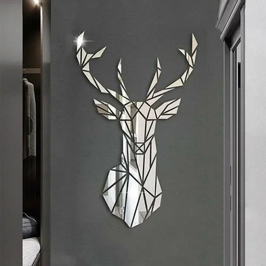 3D Deer Head Mirror Wall Sticker – Nordic Style Acrylic Wall Decal for DIY Home Decor