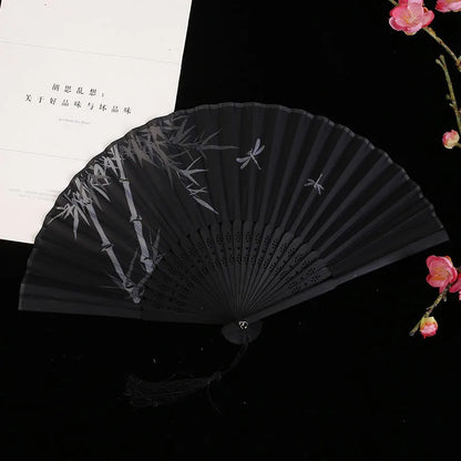 🌿 Elegant Bamboo Silk Folding Fan – Vintage Chinese & Japanese Style 🎎