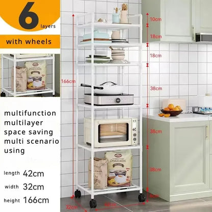 3/4/5/6Layers Kitchen Storage Rack Movable Household Trolley Organizer Floor-Standing Microwave Stove Racks Bathroom Shelves
