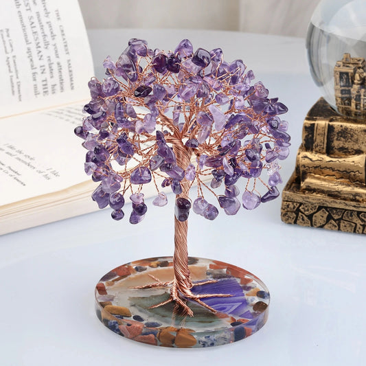 Super Mini Crystal Money Tree with Agate Slice Base – Feng Shui Healing Gemstone Tree for Home Decor 🌳💎
