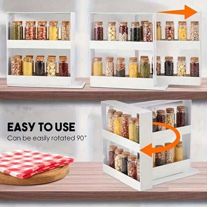 2-Layer Rotating Spice Storage Rack – Space-Saving Kitchen Organizer