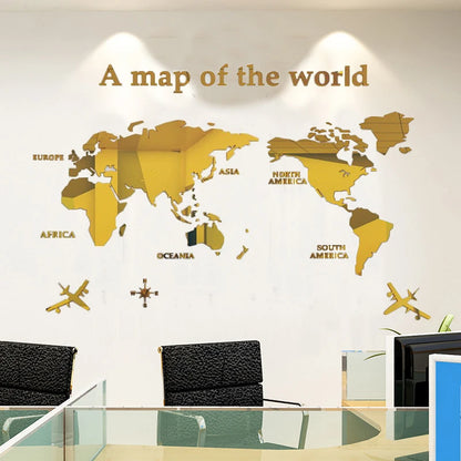3D Acrylic World Map Wall Sticker – Modern Mirror Wall Art for Home & Office Decor 🌍✨
