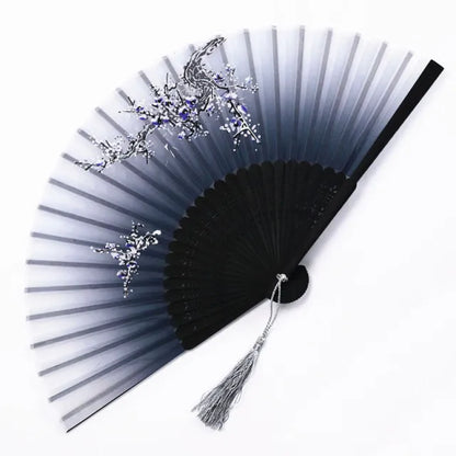 🌿 Elegant Bamboo Silk Folding Fan – Vintage Chinese & Japanese Style 🎎