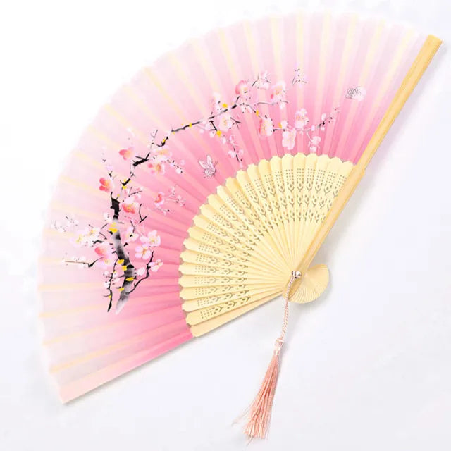 🌿 Elegant Bamboo Silk Folding Fan – Vintage Chinese & Japanese Style 🎎
