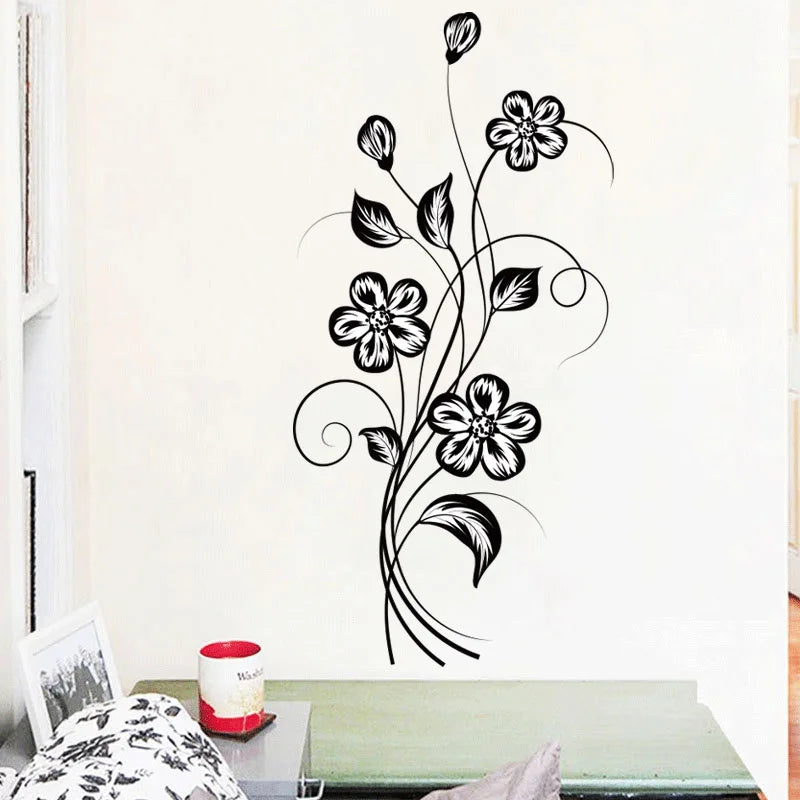 1PC Black Flower Wall Sticker – Waterproof Self-Adhesive Decor for Home & Living Spaces 🌿✨