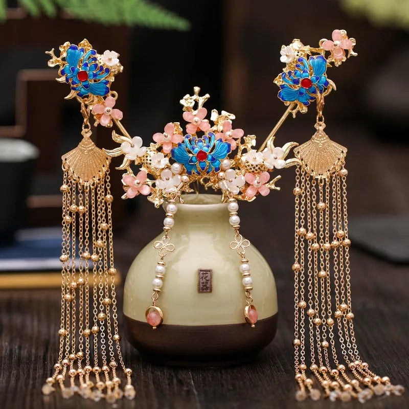 Chinese Hanfu Hair Accessories Set – Elegant Bridal & Retro Wedding Headdress 💖✨