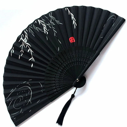 🌿 Elegant Bamboo Silk Folding Fan – Vintage Chinese & Japanese Style 🎎