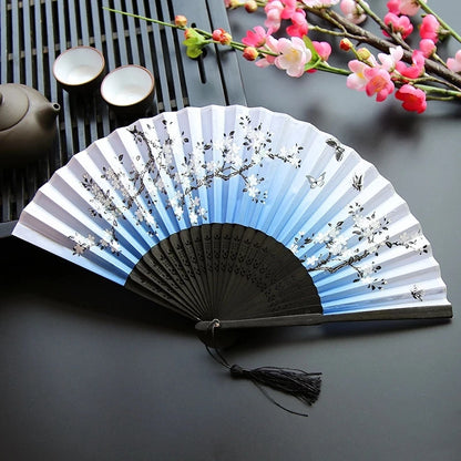 🌿 Elegant Bamboo Silk Folding Fan – Vintage Chinese & Japanese Style 🎎