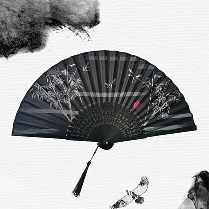 🌿 Elegant Bamboo Silk Folding Fan – Vintage Chinese & Japanese Style 🎎