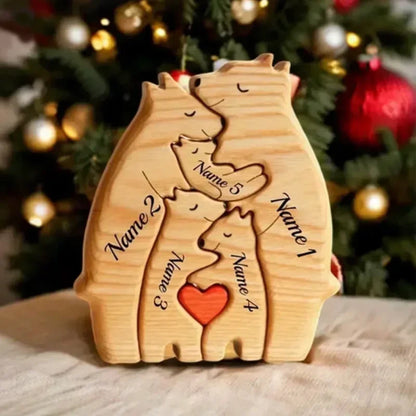 🐻 Personalized Wooden Bear Family Puzzle – Custom Name Home Decor &amp; Heartwarming Gift
